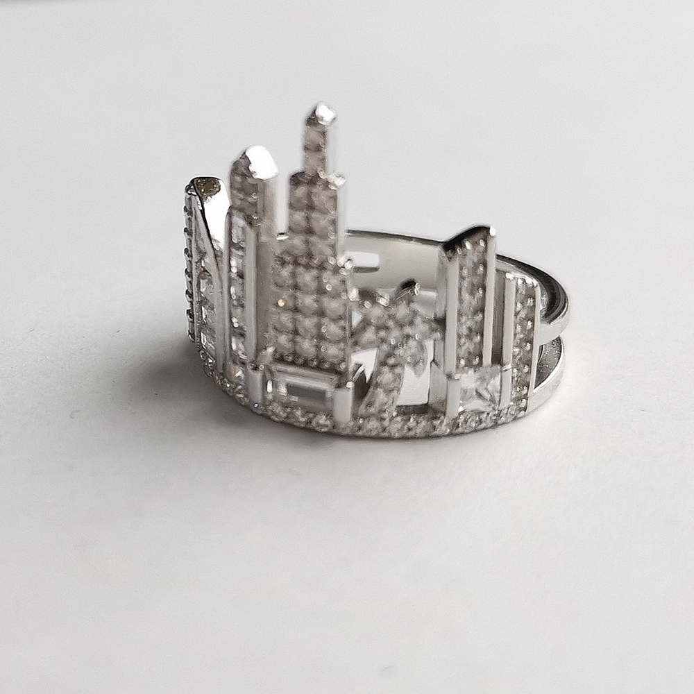 CITY Skyline cityscape ring sterling silver cz size 7 🆕 - Picture 2 of 7
